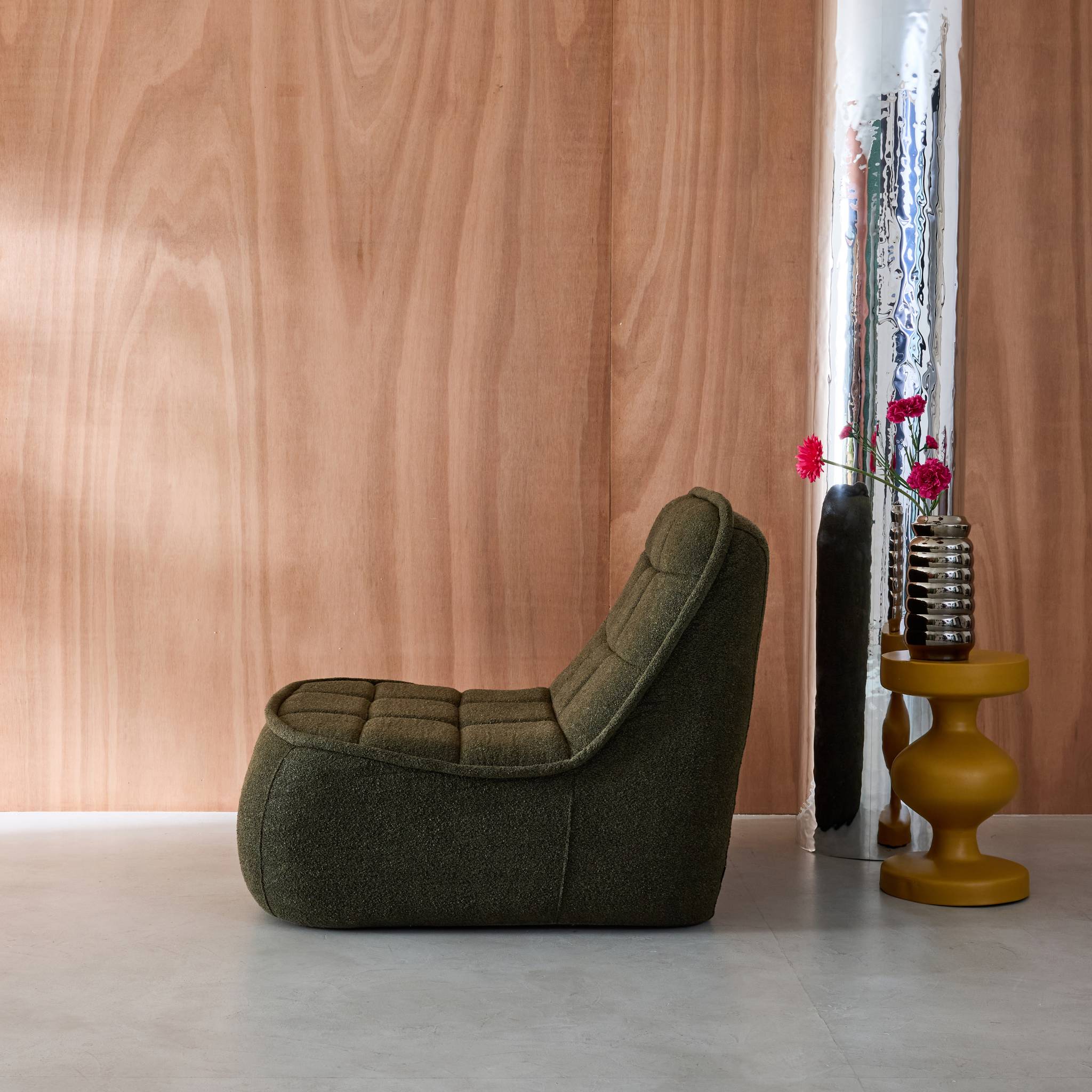 Chauffeuse bouclette texturée 1 place kaki L 93 x P 104 x H 85cm - Boni