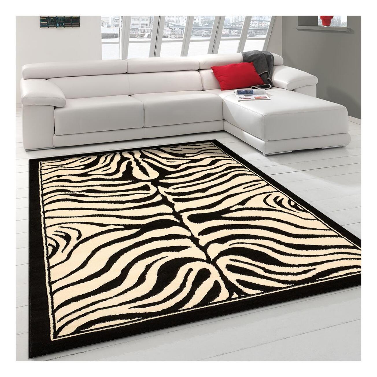 tapis chambre 80x150 tissé noir rectangle motif animaux AF1 ZEBRE