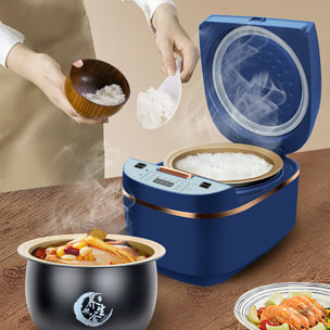 Cuociriso elettrico a calore tridimensionale e 900W. Funzioni e programmi di cottura preimpostati. Ciotola antiaderente a 5 strati con capacità di 5L.