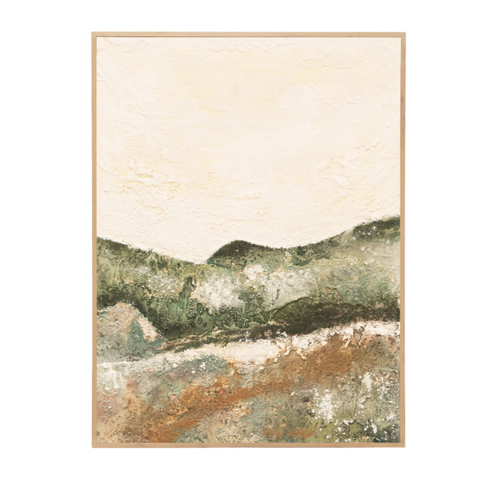 Cuadro beige y verde decorativo sobre algodón con bastidor de madera pintado a mano con pintura al óleo de varias medidas