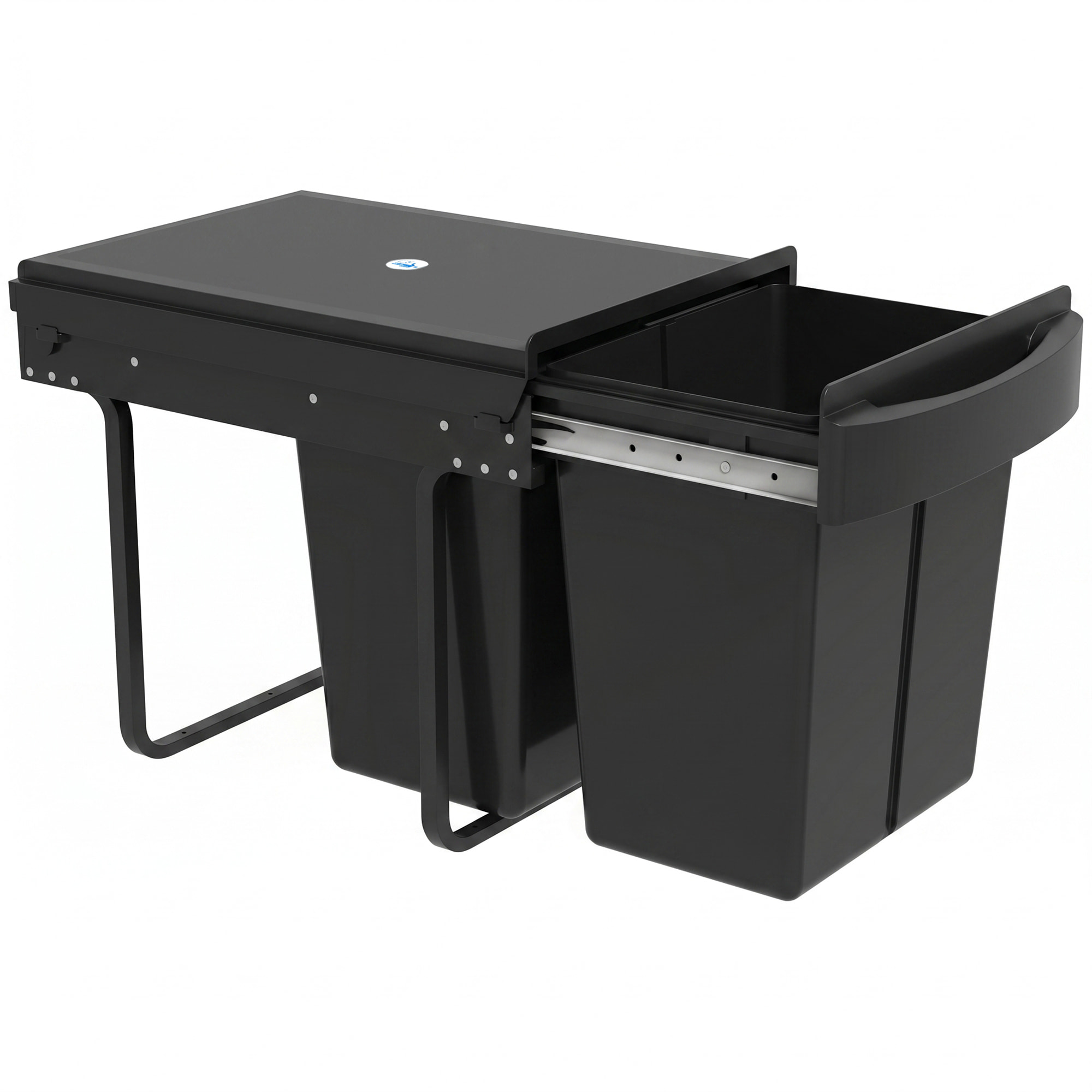 Poubelle de tri coulissante - 2 bacs amovibles avec poignée - 2 x 20L - métal PP noir