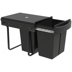 Poubelle de tri coulissante - 2 bacs amovibles avec poignée - 2 x 20L - métal PP noir