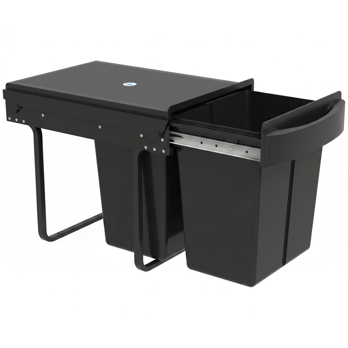 Poubelle de tri coulissante - 2 bacs amovibles avec poignée - 2 x 20L - métal PP noir