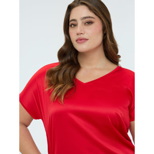 Fiorella Rubino - T-shirt bimaterica con scollo a V - Rosso
