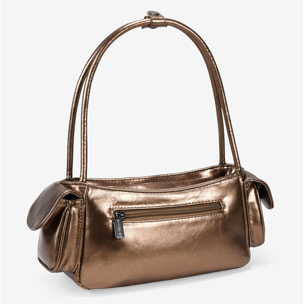 Bolso de hombro bronce multibolsillos