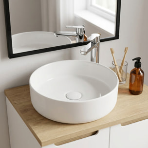 Mood vasque à poser ronde 36 x 36 cm blanc mat sans trou pour robinet ni trop-plein (SATM3636MW)