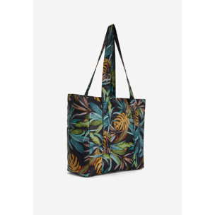 Borsa shopper stampa foliage tropical con tasche laterali