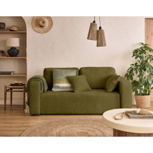 Miro - canapé droit 2 places - en velours texturé - Vert Olive