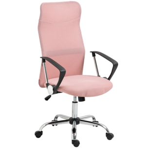 Fauteuil de bureau manager design réglable piètement acier chromé accoudoirs noir maille rose