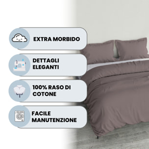 PARURE COPRIPIUMINO RASO CLOE, 100% Raso di Cotone, Made in Italy - ROSA ANTICO