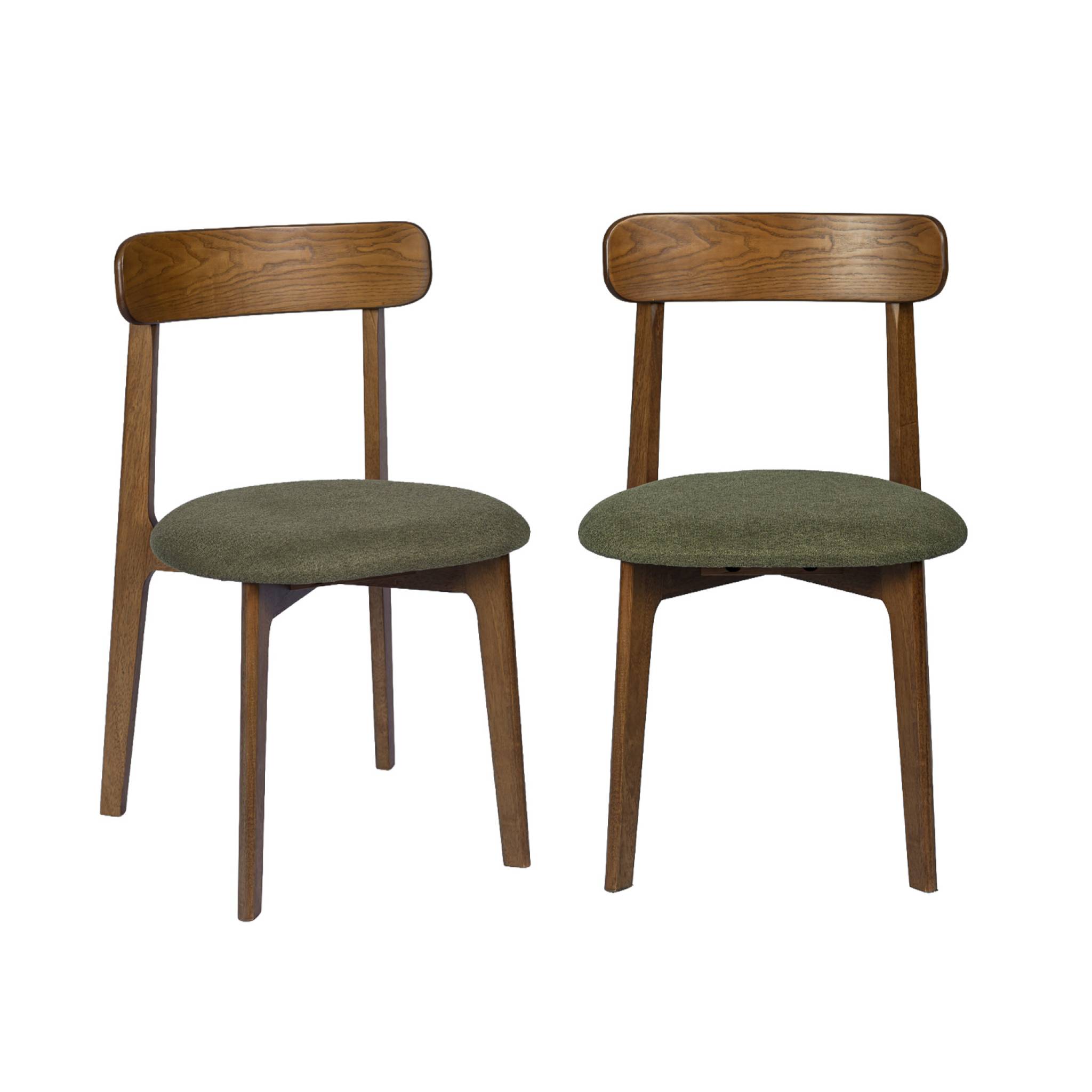Chaise vintage bois d'hévéa teinte noyer et tissu texturé (lot de 2) VICTOIRE