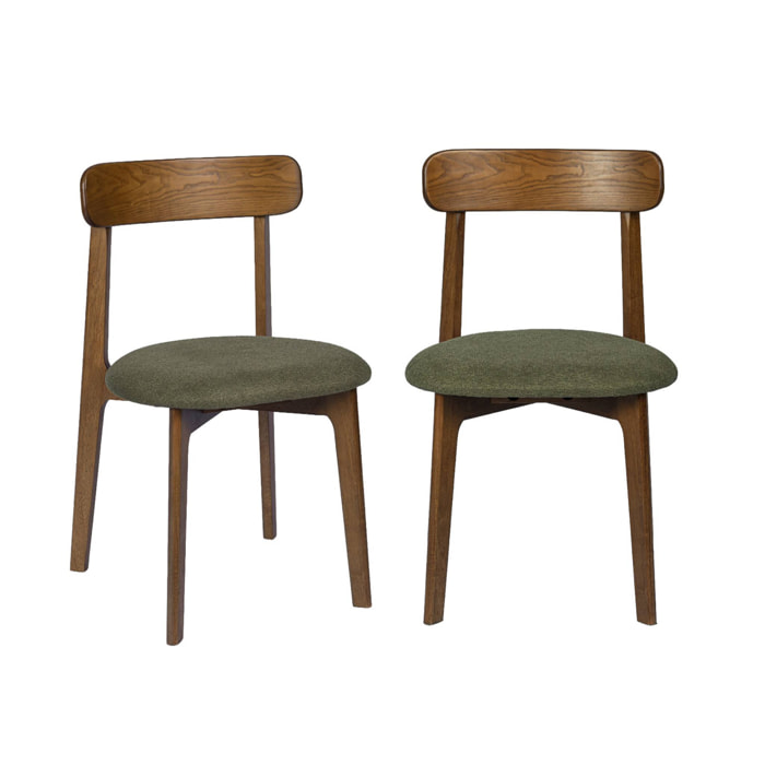 Chaise vintage bois d'hévéa teinte noyer et tissu texturé (lot de 2) VICTOIRE