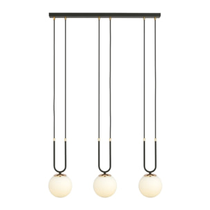 Lampada a sospensione GLAM in acciaio nero e vetro opalino