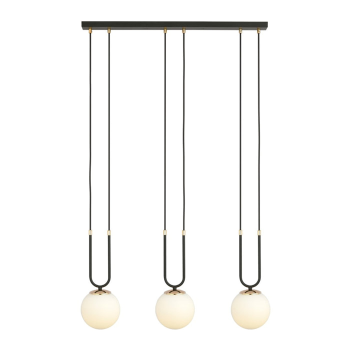 Lampada a sospensione GLAM in acciaio nero e vetro opalino