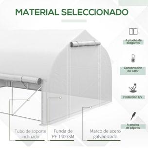 Invernadero de Túnel 4x3x2 m Invernadero de Jardín con Puerta de Malla y 8 Ventanas Invernadero de Huerto con Techo Puntiagudo Persianas y Enrollables para Cultivos Plantas Verduras Blanco