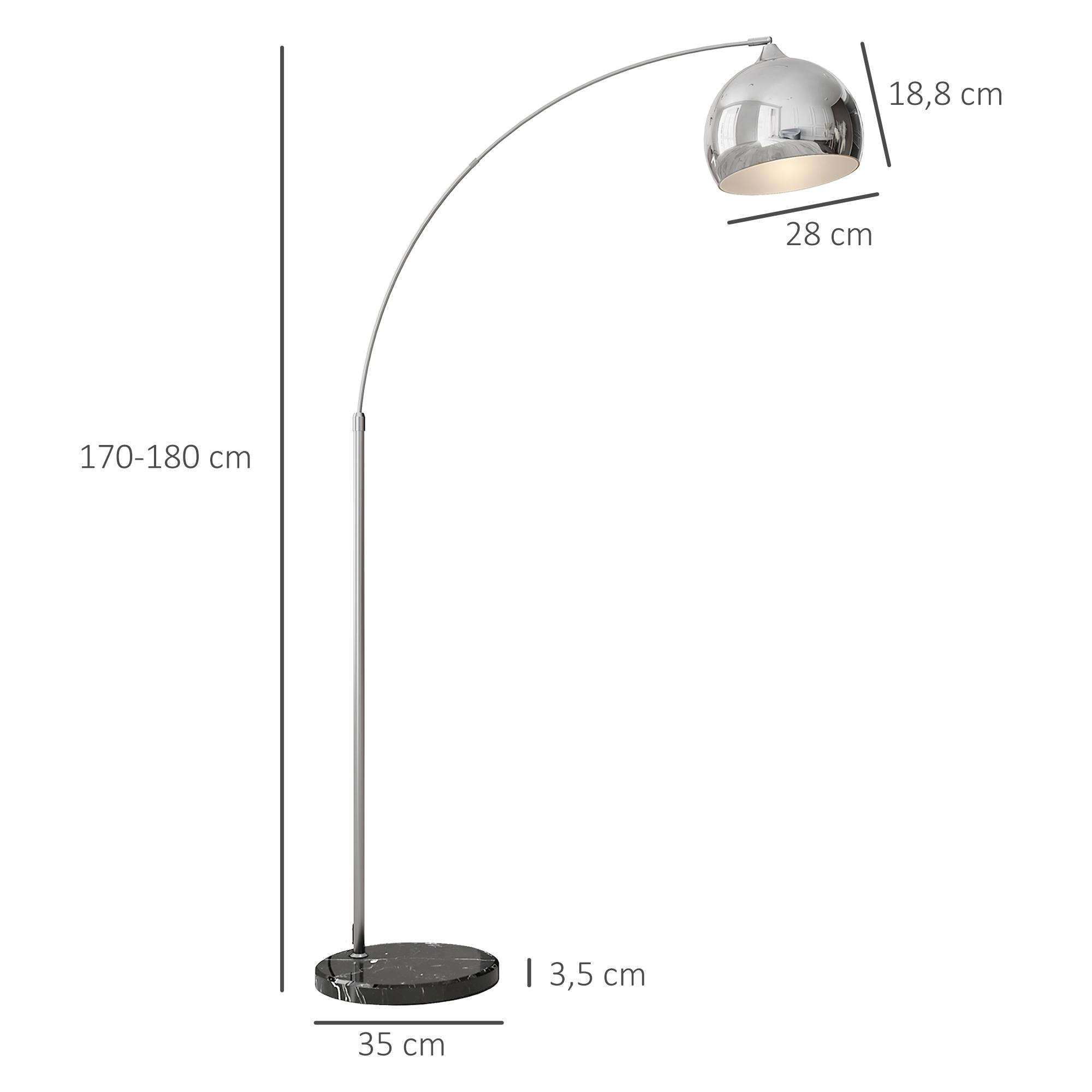 Lámpara de Pie Arco con Altura y Longitud Ajustable Lámpara de Lectura para Bombilla E27 Potencia Máx. 40 W con Interruptor de Pie 110-115x30x170-180 cm Plata y Negro