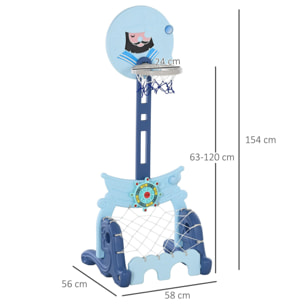 Baloncesto 4 En 1 Altura Ajustable HDPE 58x56x154 cm Azul