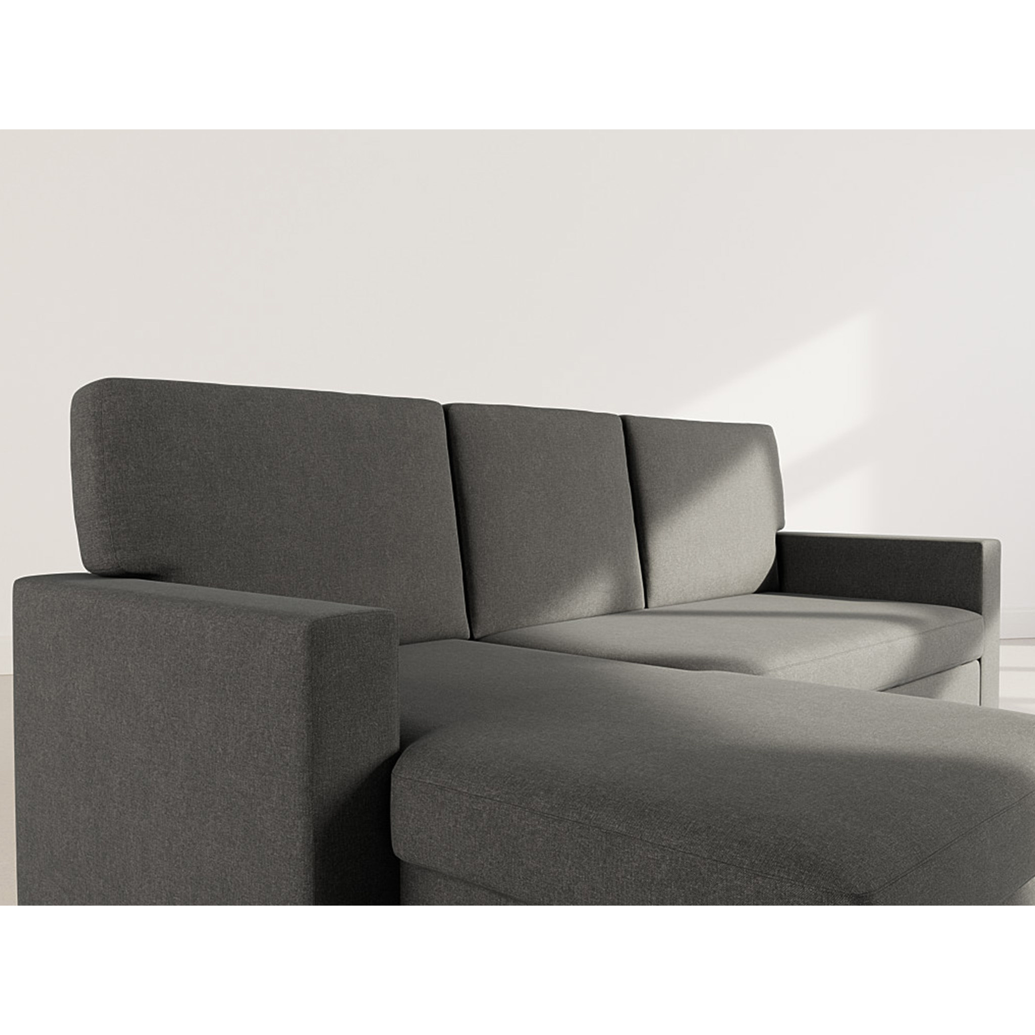 Meiya - canapé d'angle réversible 4 places convertible avec coffre en tissu - Gris foncé