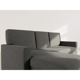 Meiya - canapé d'angle réversible 4 places convertible avec coffre en tissu - Gris foncé
