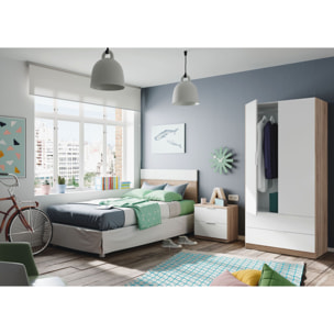Set Testiera Letto Singolo 100 Cm Con Comodino 2 Cassetti Design Moderno Arredo Camera Da Letto Moderno E Salvaspazio 50 x 100 Cm Rovere E Bianco