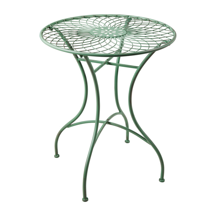 ISABELLE - SET 3 PEZZI TAVOLO CON DUE SEDIE VERDE - misura SEDIA 53,5X38X91,5, TAVOLO 59X59X71