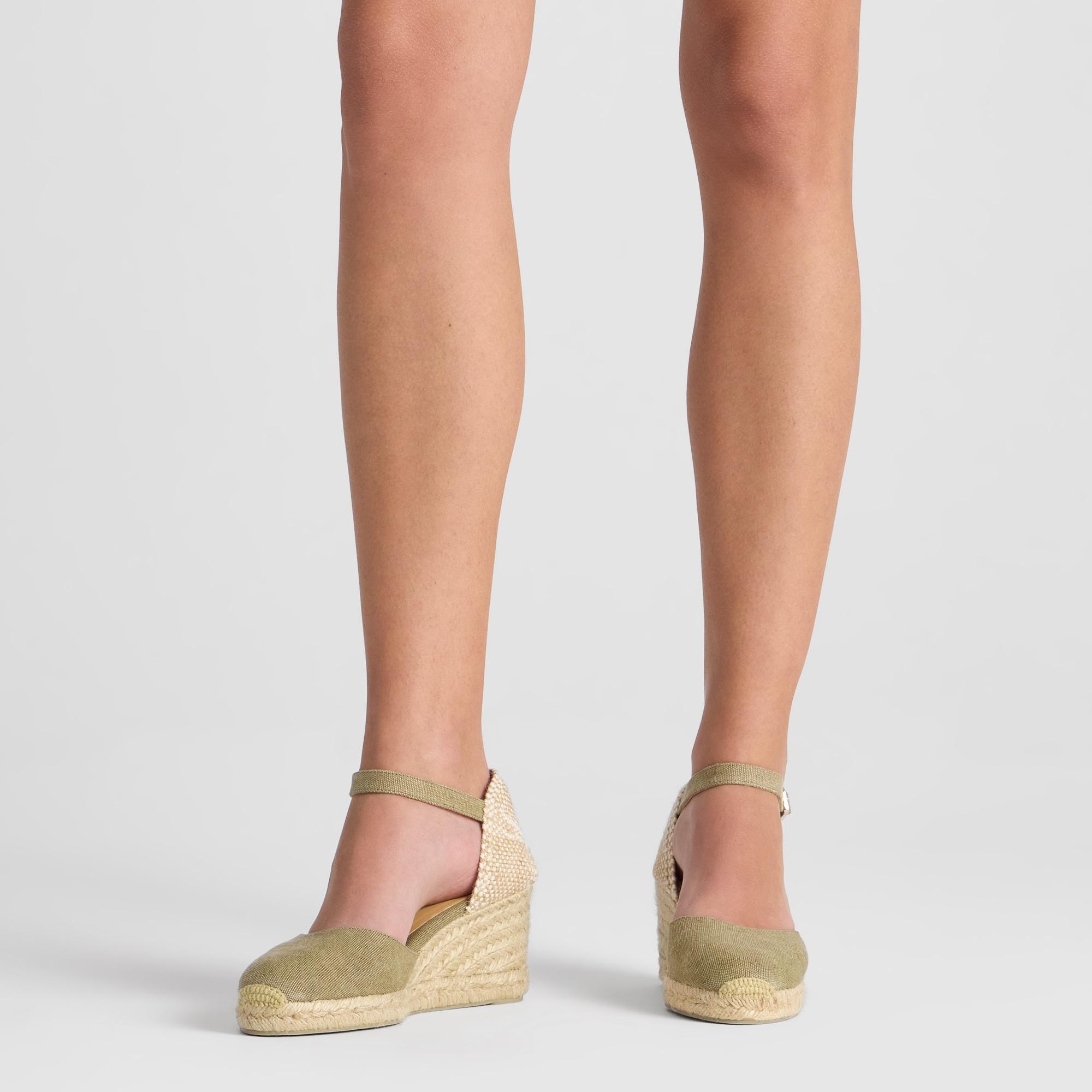 Alpargata de cuña 6 cm en lona de algodón con pala en v y cintas