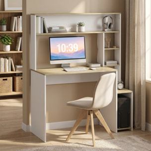 Mesa de Escritorio con Estanterías Mesa de Ordenador Moderna con Estantes Soporte para Monitor CPU de Oficina Estudio 114x45x138 cm Blanco y Natural