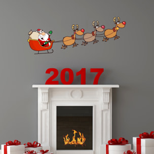 Sticker Noël Père Noël joyeux et ses rennes - Autocollants stickers adhésifs noël - décoration fêtes