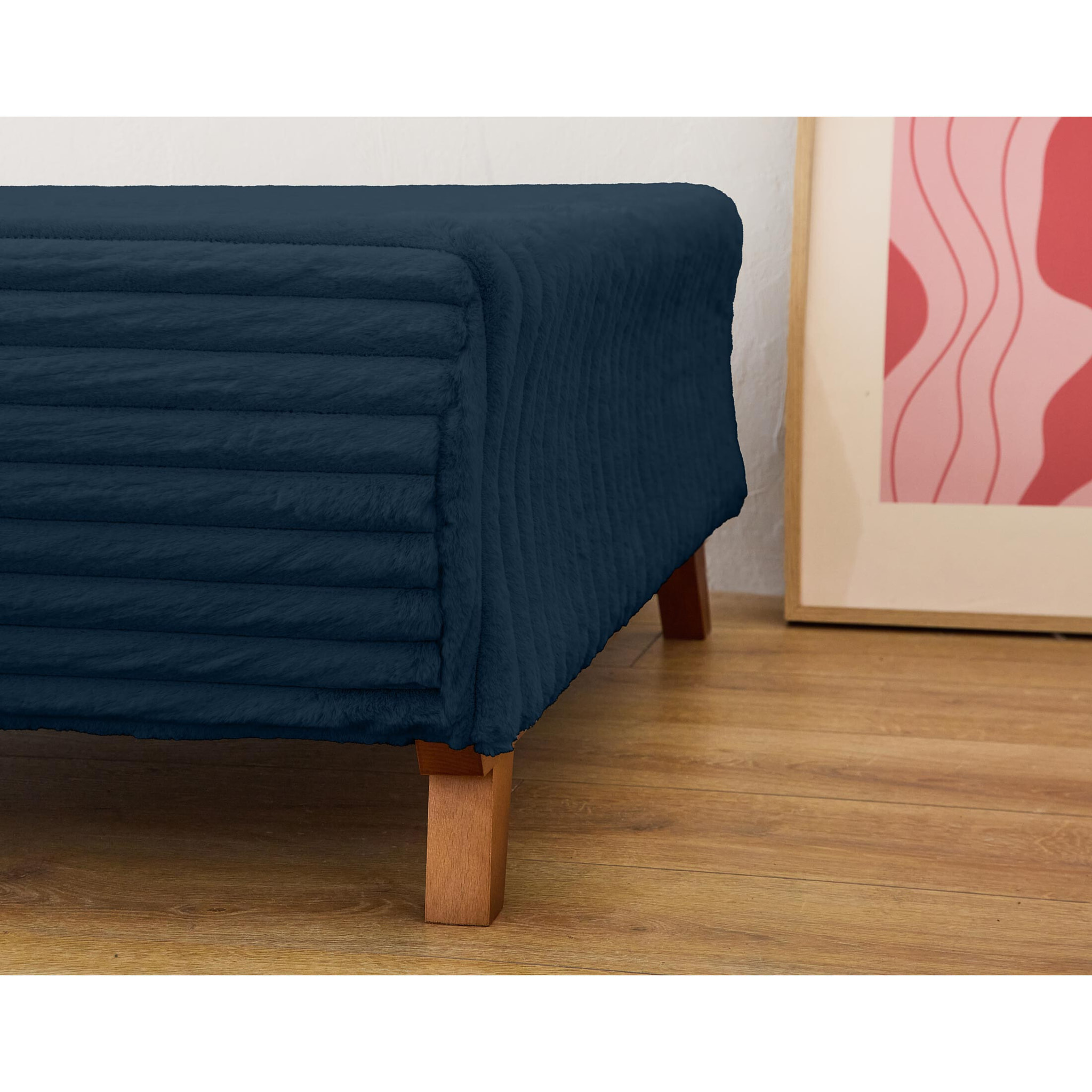 Cristal - pouf modulable - 95 cm - en fausse fourrure côtelée - Bleu