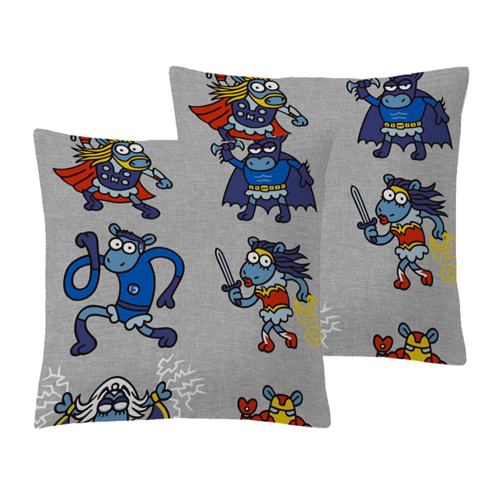 2 Fundas de almohada 65x65 cm Kukuxumusu Super Héroes - 100% algodón -