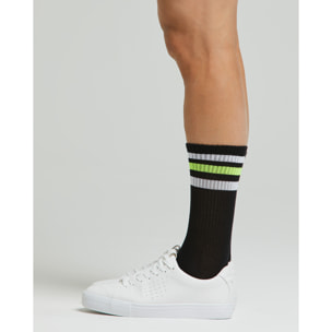 Calza tennis Crew cotone con righe fluo