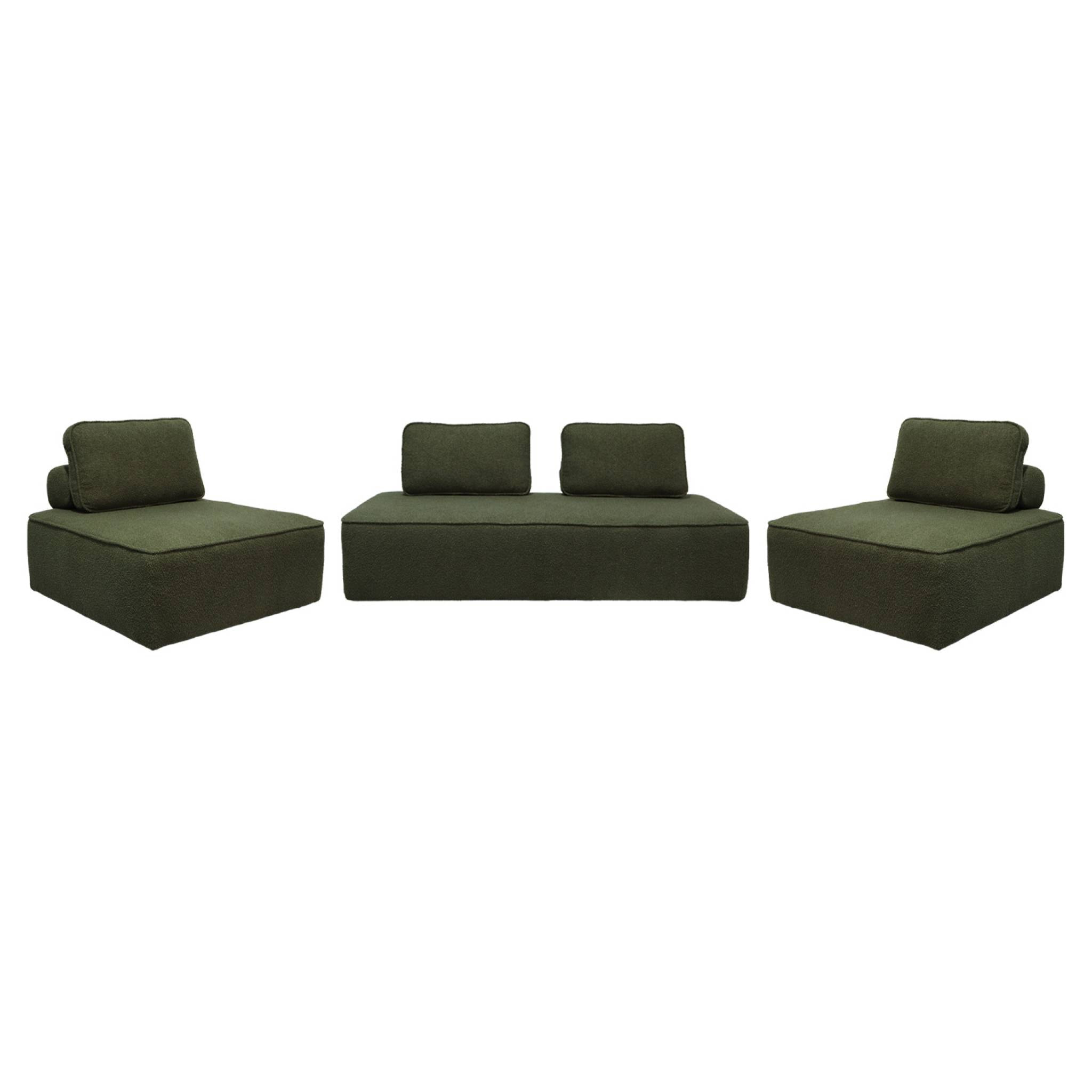 Ensemble chauffeuses pour canapé modulable 4 places bouclette kaki - Bao