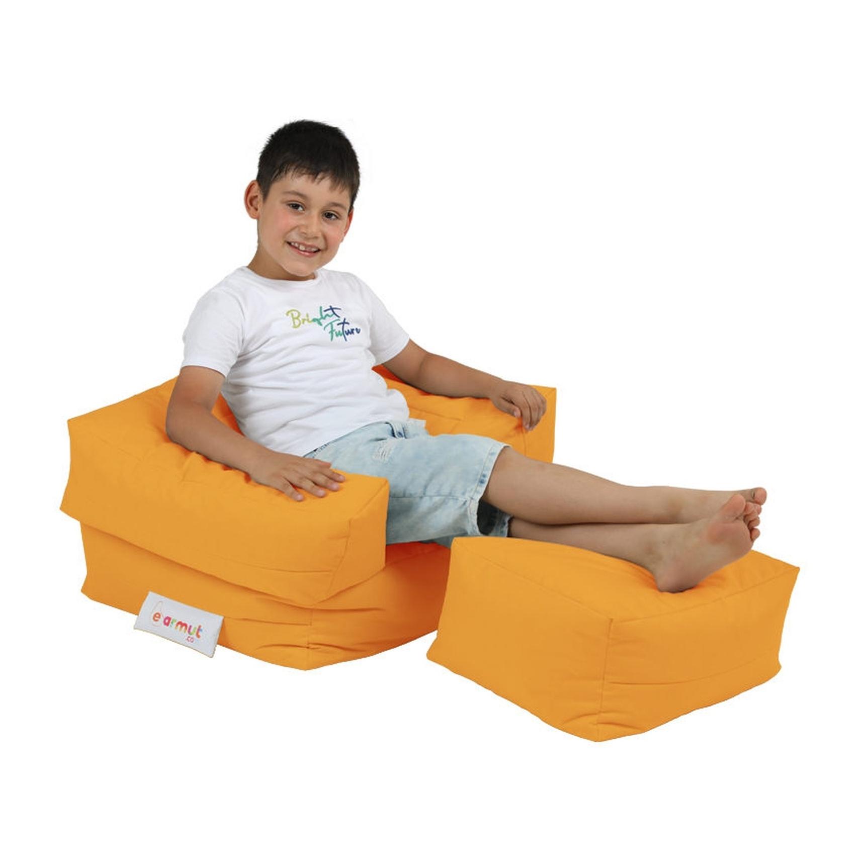 Sillón + puf para niños para exteriores naranja