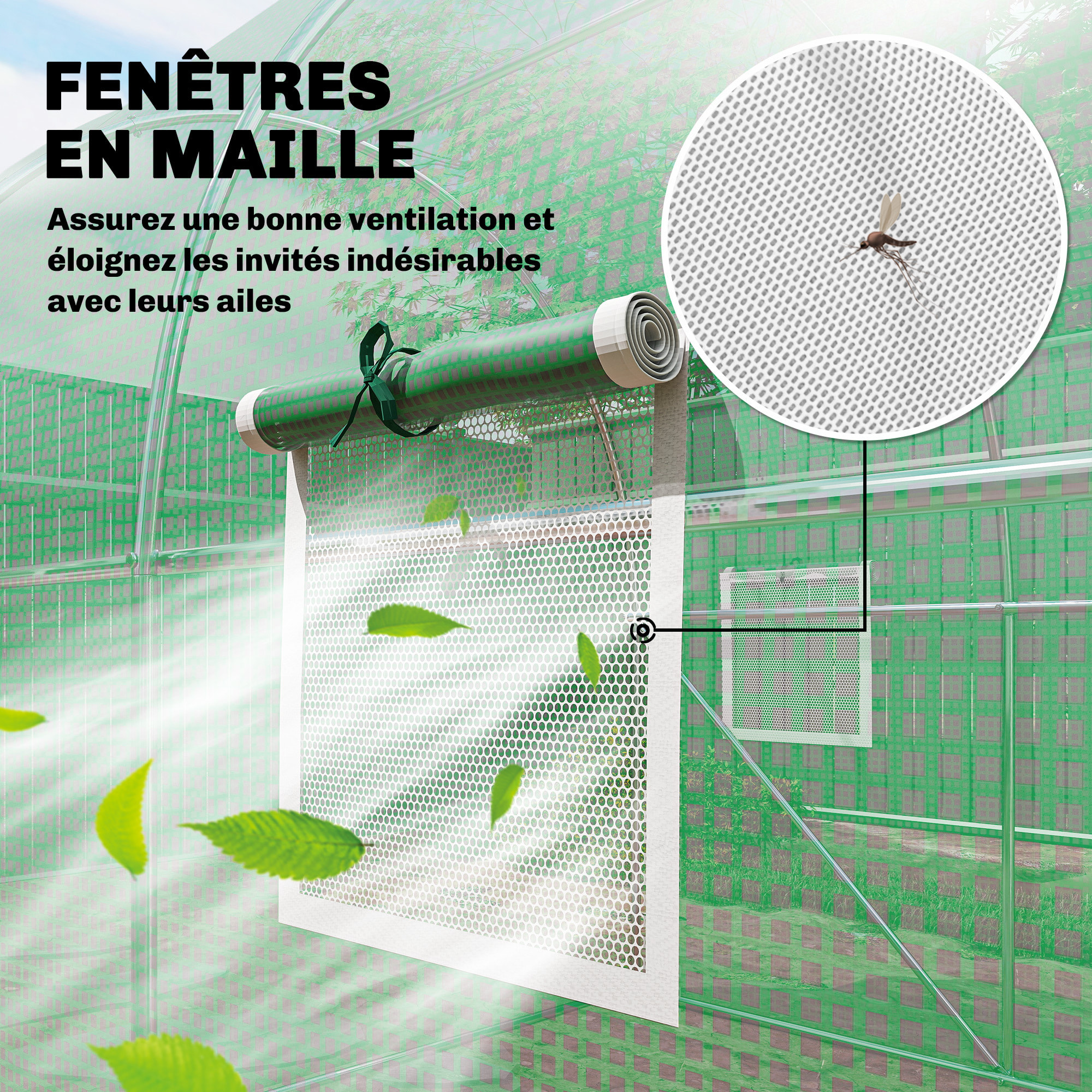 Serre tunnel de jardin 6m² porte et 8 fenêtres bâche PE 140 g/m² vert