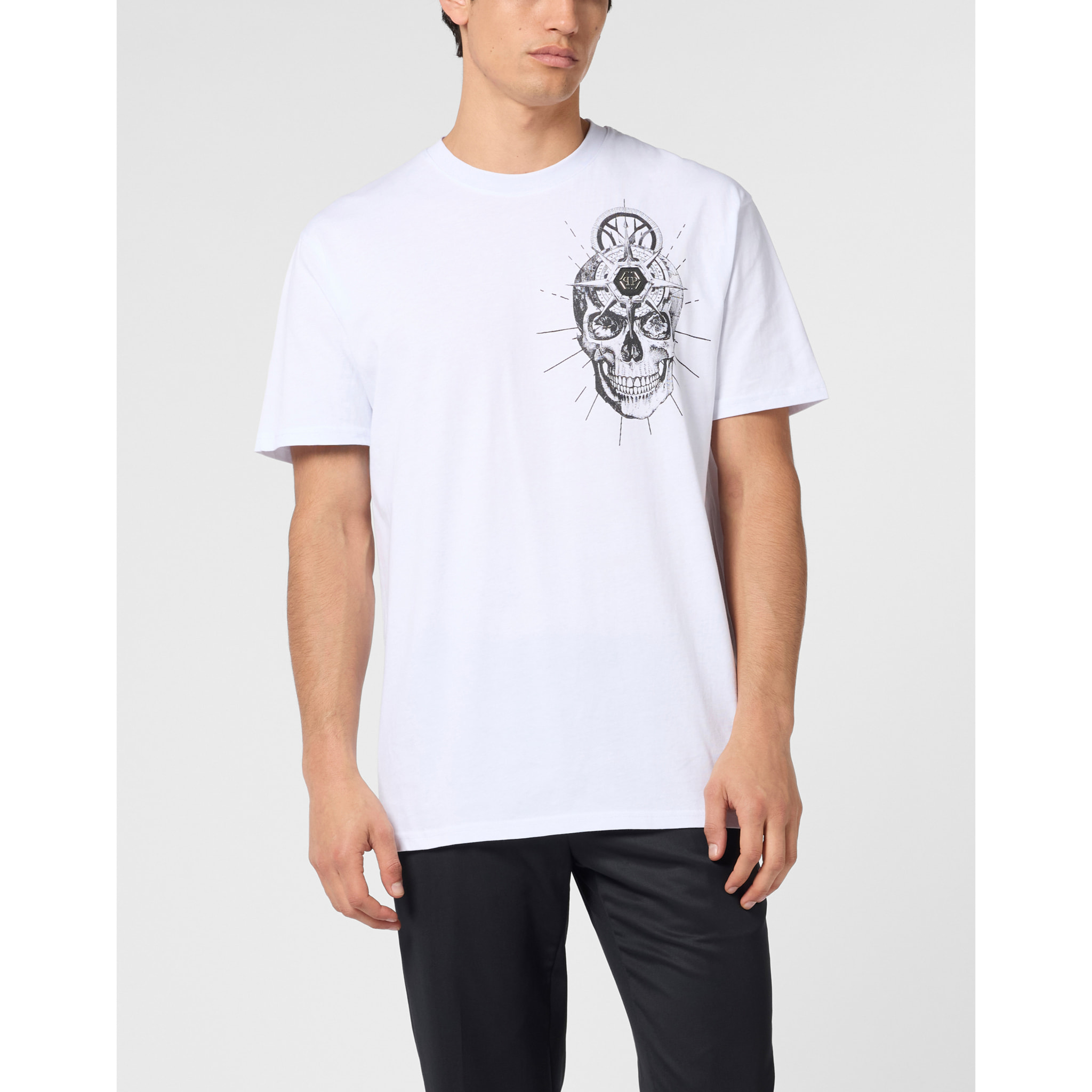 PHILIPP PLEIN Round Neck T-Shirt Skull Tattoo