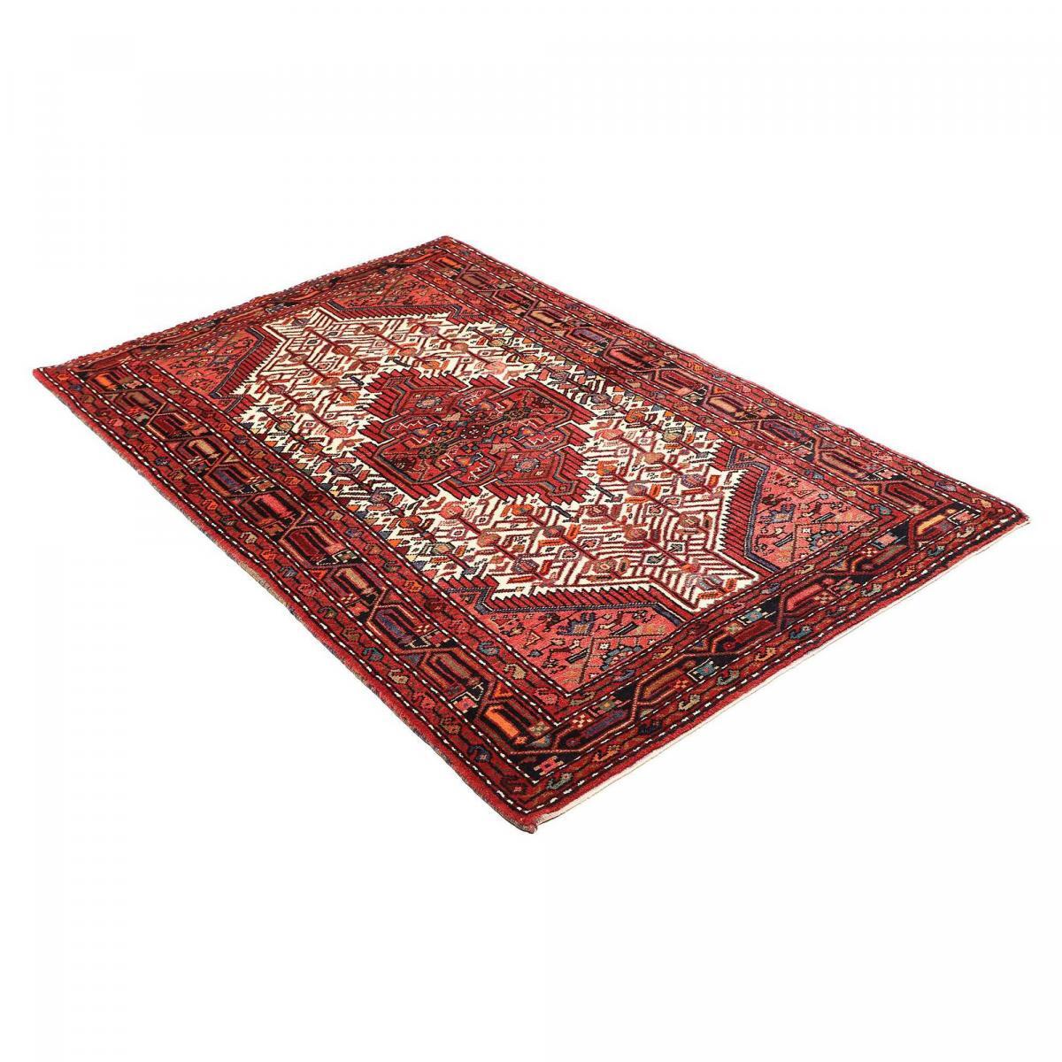 Tapis d'orient, 111 x 175 cm, rouge, bordeaux et crème, artisanal, HAMADAN 24