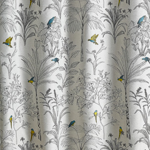 RideauxJacquard imprimé floral et perroquets - Bleu