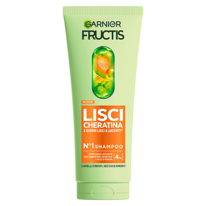 Shampoo Lisciante Fructis Lisci Cheratina per Capelli Crespi con Olio Argan Liscio Setoso Luminoso - Flacone da 200ml