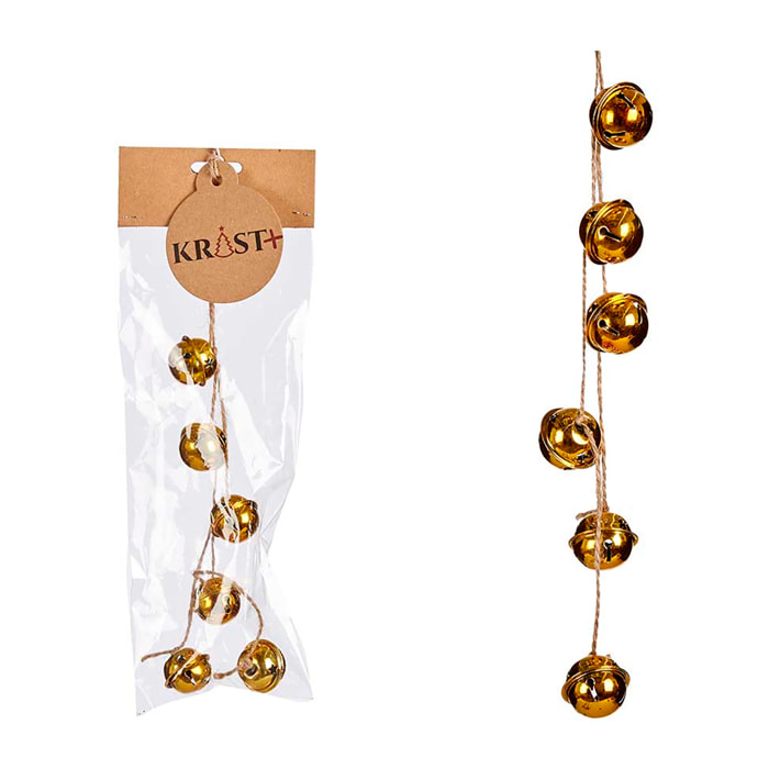 Tira de cascabeles decorativos en color oro brillante para Navidad, ancho 3cm.