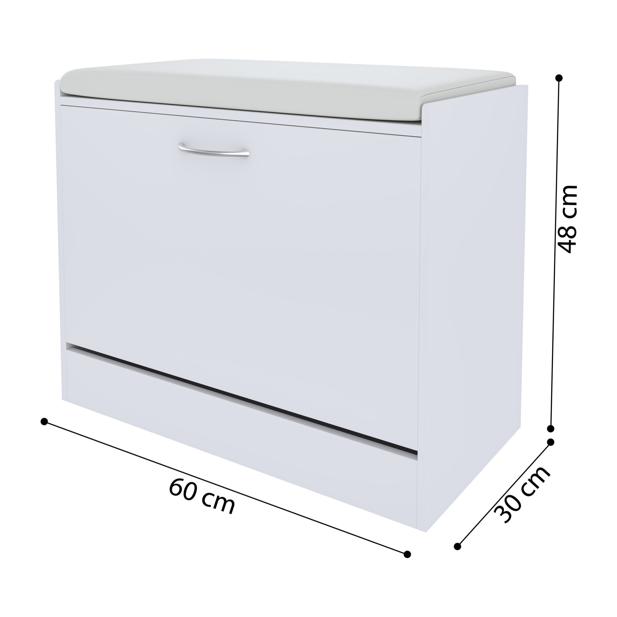 Panca Scarpiera Da Ingresso Salvaspazio Cuscino Anta Ribalta Seduta Imbottita In Ecopelle Soggiorno Casa Camera Ufficio 60 x 30 x 48 Cm Bianco