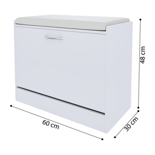 Panca Scarpiera Da Ingresso Salvaspazio Cuscino Anta Ribalta Seduta Imbottita In Ecopelle Soggiorno Casa Camera Ufficio 60 x 30 x 48 Cm Bianco