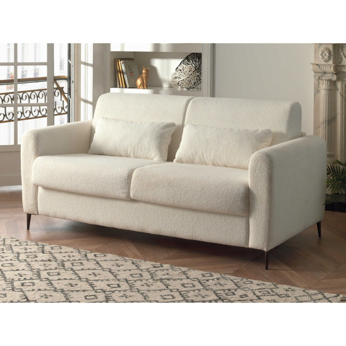 Owen - canapé 3 places convertible express couchage quotidien 140 cm matelas 12 cm en tissu bouclette - Beige