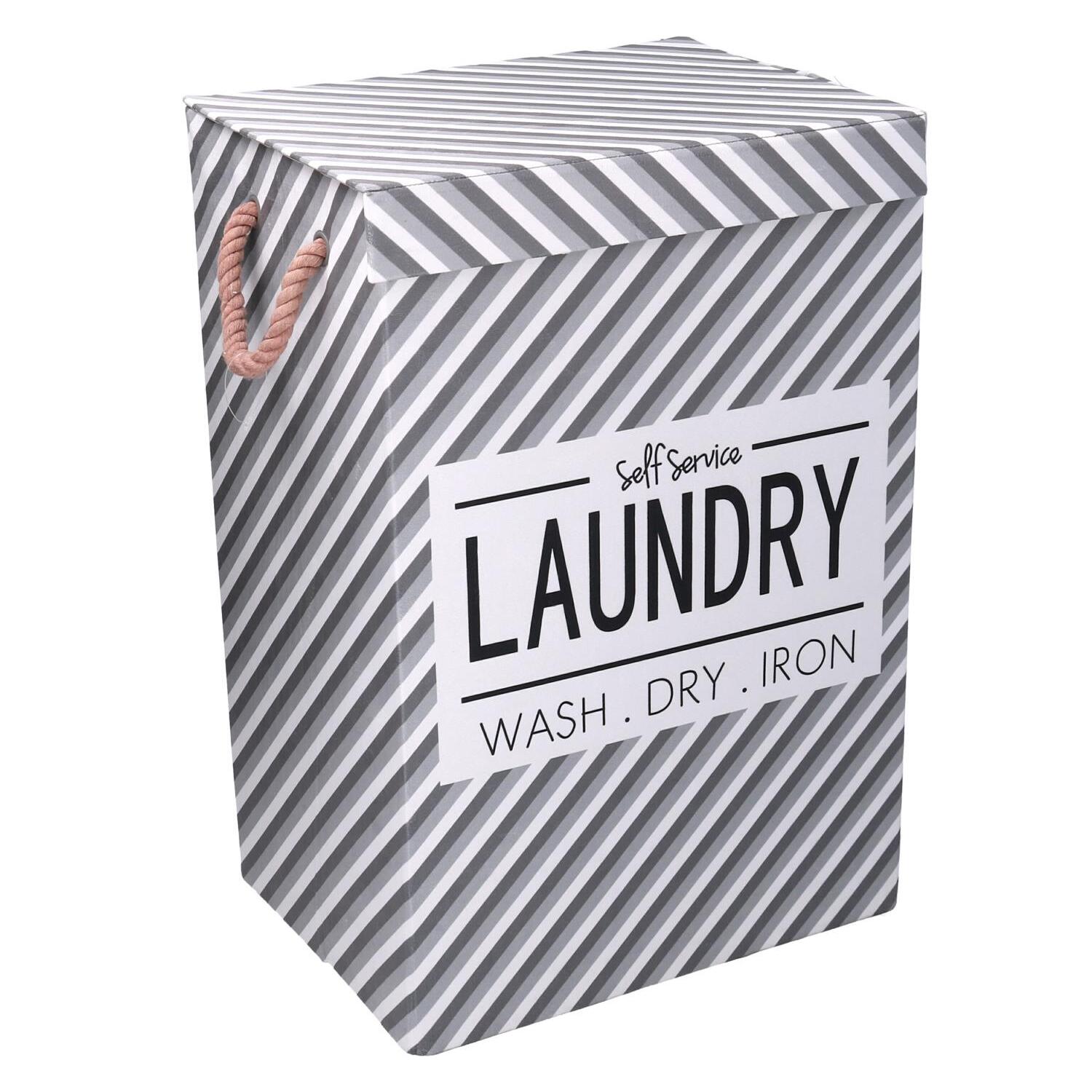 Cestone in tessuto laundry grigio con coperchio cm40x30h60