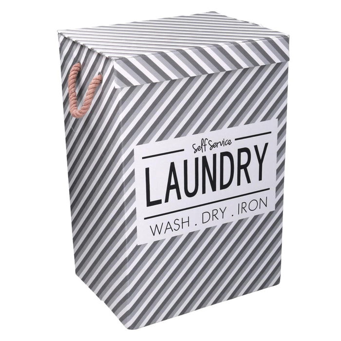 Cestone in tessuto laundry grigio con coperchio cm40x30h60