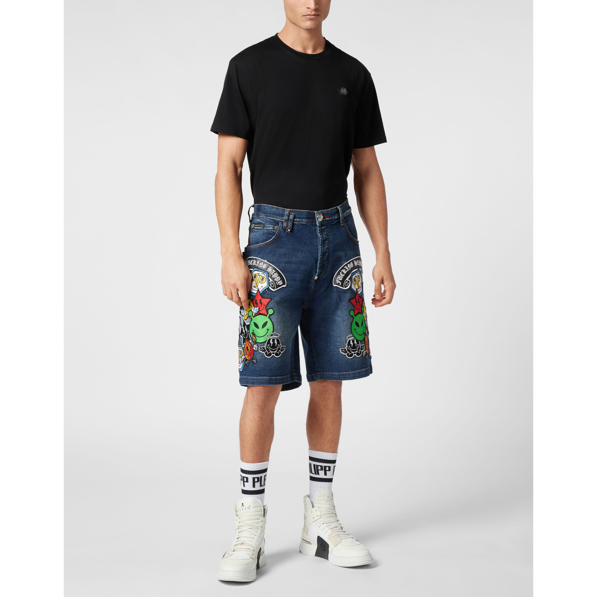 PHILIPP PLEIN DENIM SHORTS SMILE