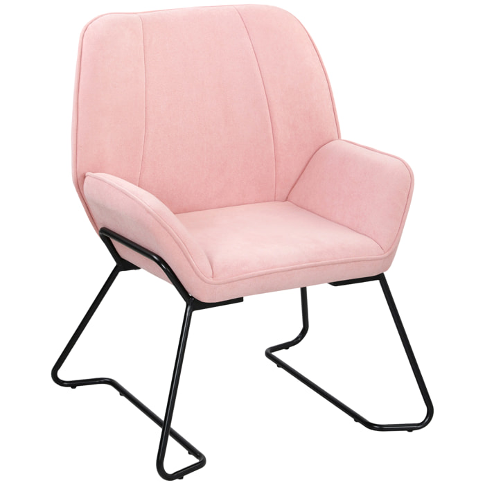 Butaca de Salón Moderna Sillón Lectura con Asiento Ancho y Acolchado Tapizado en Terciopelo Patas de Metal Sillón para Salón Sala de Estar Dormitorio Rosa