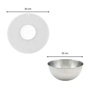 Duo Bol à mixer en inox et Couvercle 25 cm anti projections Fackelmann