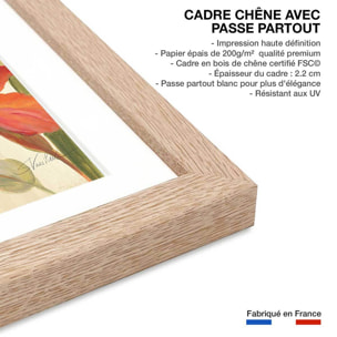 Affiche Oiseaux du paradis en aquarelle Affiche + cadre en bois - Chêne