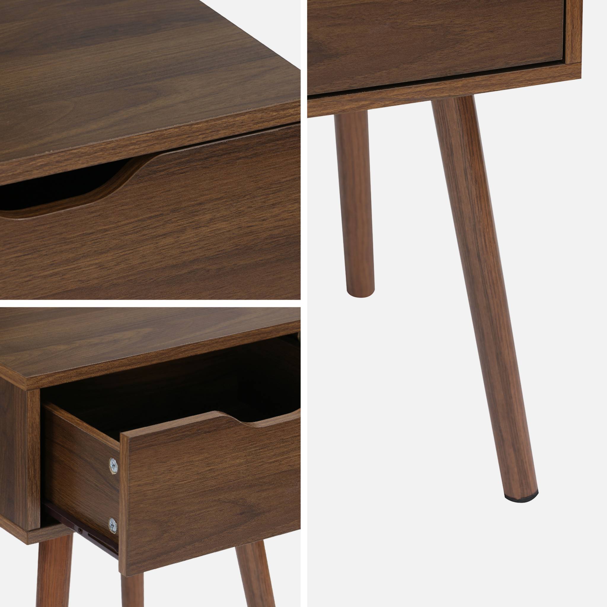 Lot de 2 tables de chevet décor bois teinté noyer. 1 tiroir