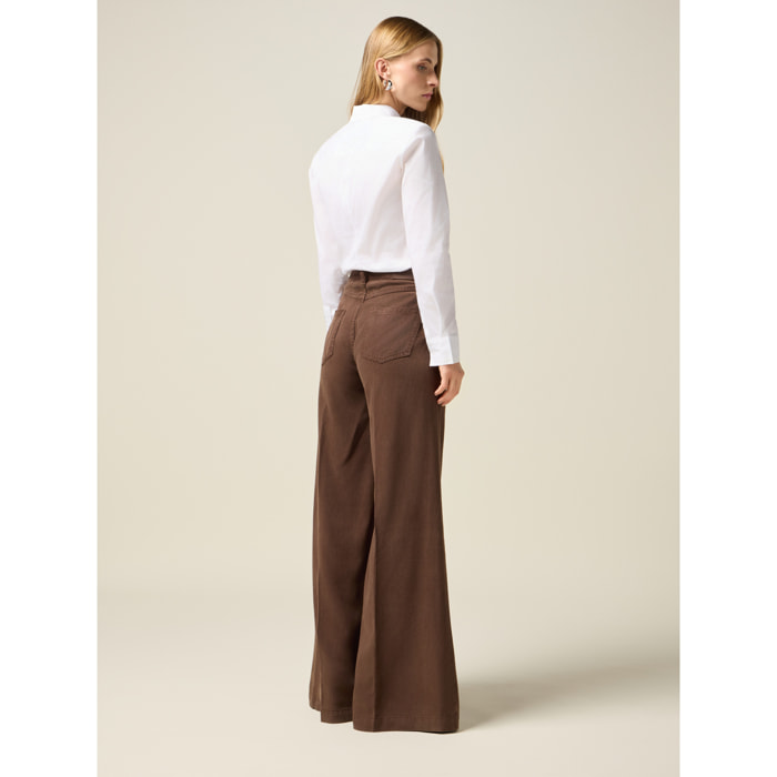 Oltre - Pantalones palazzo de tencel - Marrón
